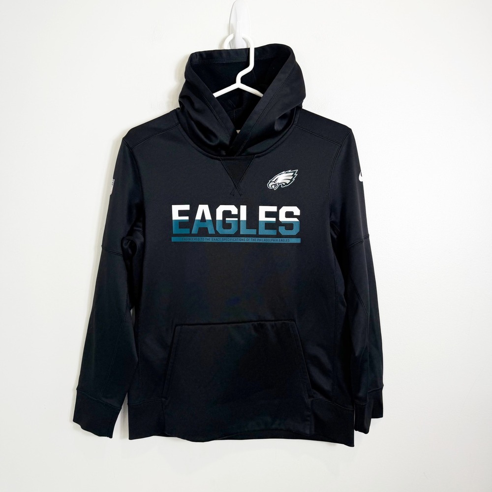 Nike Hoodie Boys Large 14/16 Black Philadelphia Eagles NFL Therma-FIT Pullover